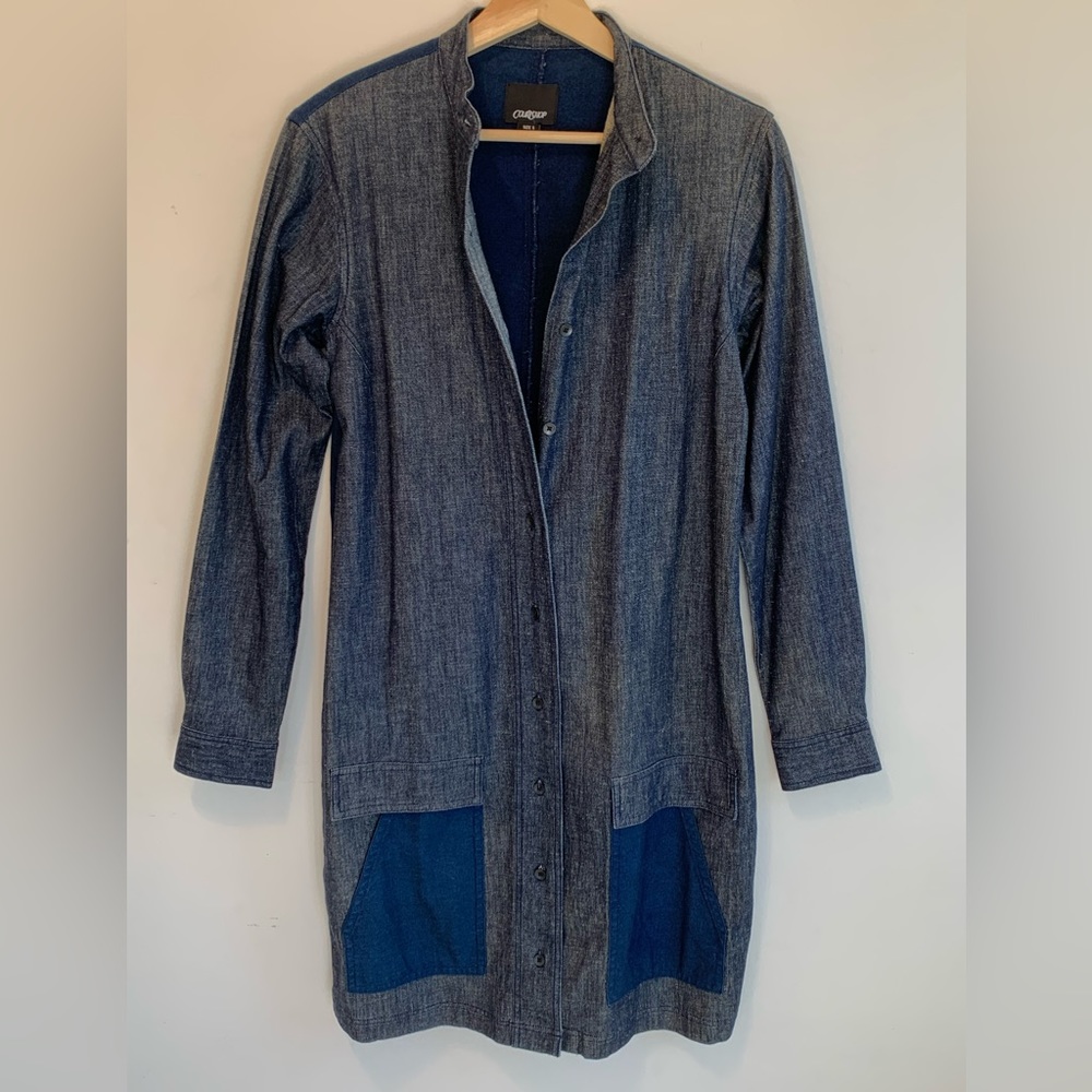 COURSHOP  Unique long lightweight jacket . Blue and grey Cotton.Size :S